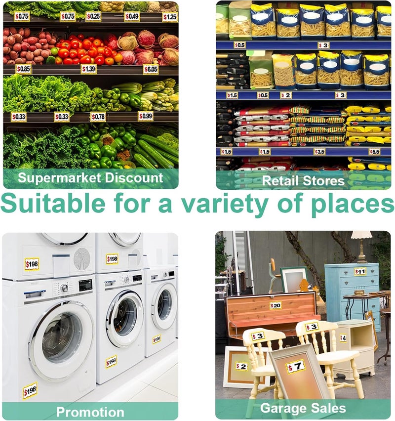 Darfukei 510 PCS Removable Garage Sale Price Stickers, 3"x2" Price Stickers for Yard Sales, Flea Markets, County Fairs & Retail Use, Pricemarker Labels, Colours Round Price Tags - Image 4